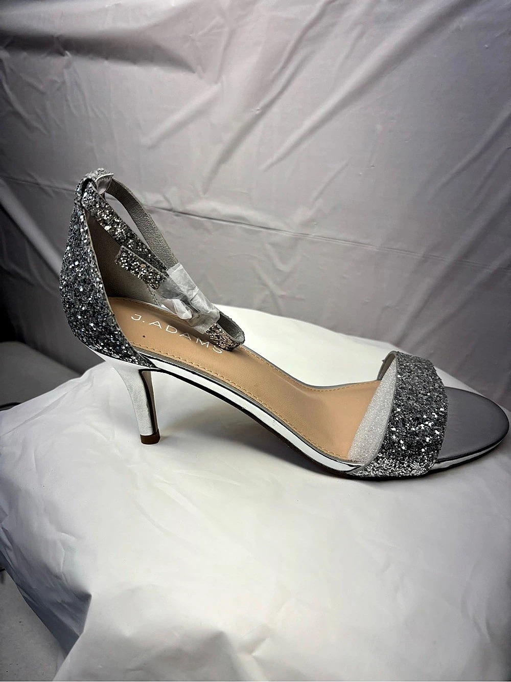 J. Adams Dove Silver Glitter Heels US 9.5